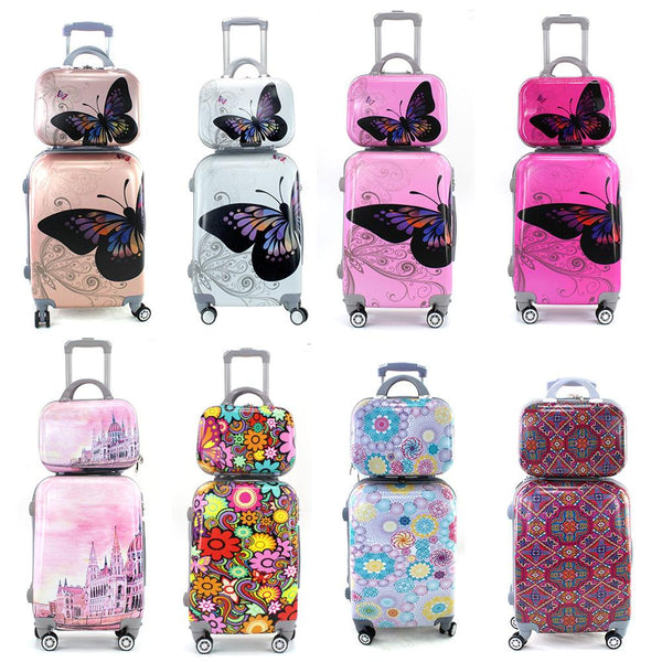 butterfly printed cabin case with pouch