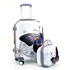 butterfly printed cabin case with pouch