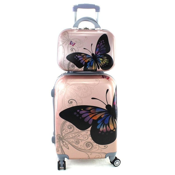 butterfly printed cabin case with pouch