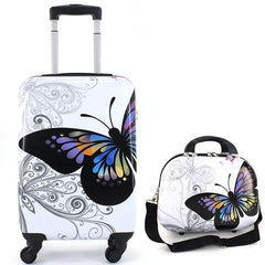 butterfly printed cabin case with pouch